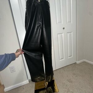 Black Faux Leather Wide-Leg Trousers